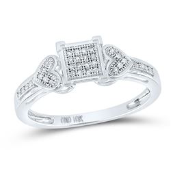 Womens Round Diamond Heart Square Cluster Ring 1/10 Cttw 10kt White Gold - REF-13K5Y