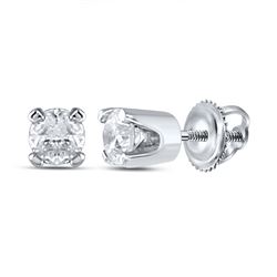 Infant Girls Round Diamond Solitaire Earrings 1/20 Cttw 14kt White Gold - REF-5H9R