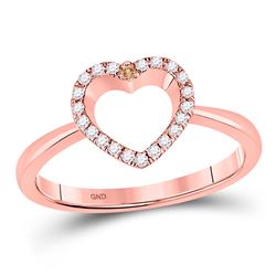 Womens Round Brown Diamond Heart Ring 1/6 Cttw 10kt Rose Gold - REF-18A9M