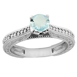 0.57 CTW Aquamarine & Diamond Ring 14K White Gold - REF-54Y4V