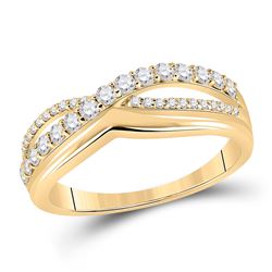 Womens Round Diamond Crossover Band Ring 1/2 Cttw 10kt Yellow Gold - REF-32M5H