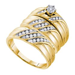 His Hers Round Diamond Solitaire Matching Wedding Set 3/8 Cttw 14kt Yellow Gold - REF-61X9A