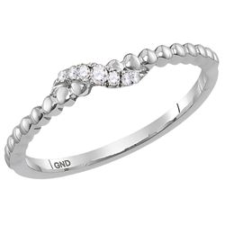 Womens Round Diamond Crossover Stackable Band Ring 1/20 Cttw 14kt White Gold - REF-13X9A