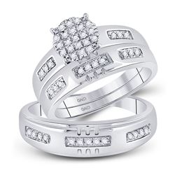 His Hers Round Diamond Cluster Matching Wedding Set 1/3 Cttw 10kt White Gold - REF-41K5Y