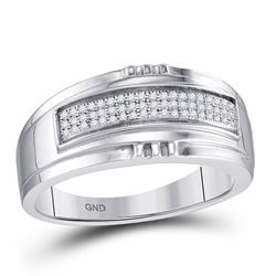 Mens Round Diamond Band Ring 1/6 Cttw 10kt White Gold - REF-18X9A