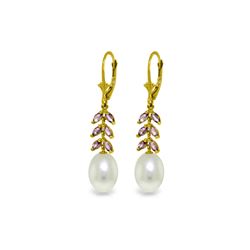 Genuine 9.2 ctw Pearl & Amethyst Earrings 14KT Yellow Gold - REF-45K8V