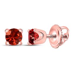 Womens Round Red Color Enhanced Diamond Solitaire Earrings 1/2 Cttw 10kt Rose Gold - REF-27Y9N