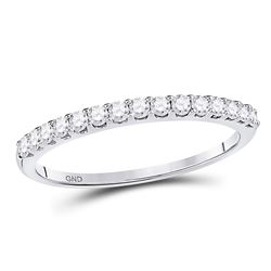 Womens Round Pave-set Diamond Single Row Wedding Band 1/4 Cttw 14kt White Gold - REF-19M9H