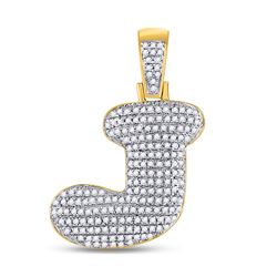 Mens Round Diamond Bubble J Letter Charm Pendant 5/8 Cttw 10kt Yellow Gold - REF-34W9K