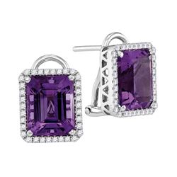 Womens Emerald Amethyst Diamond Stud Earrings 2-3/4 Cttw 14kt White Gold - REF-66N5F