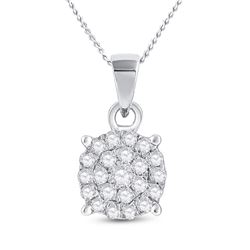 Womens Round Diamond Cluster Pendant 1/4 Cttw 10kt White Gold - REF-13W5K