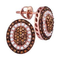 Womens Round Brown Diamond Oval Cluster Earrings 1/2 Cttw 10kt Rose Gold - REF-27Y9N