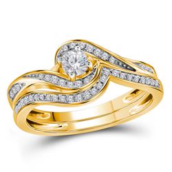 Round Diamond Bridal Wedding Ring Band Set 1/3 Cttw 10kt Yellow Gold - REF-39N9F