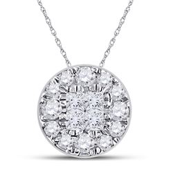 Womens Princess Diamond Fashion Cluster Pendant 1/4 Cttw 14kt White Gold - REF-16R9X