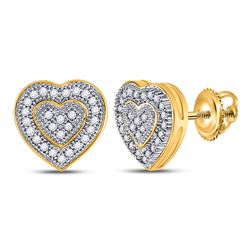 Womens Round Diamond Heart Cluster Earrings 1/6 Cttw 10kt Yellow Gold - REF-13W9K