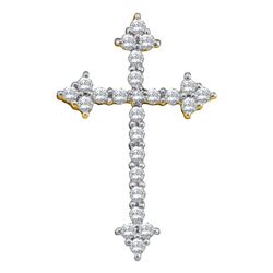Womens Round Diamond Pointed Cross Crucifix Faith Pendant 1/4 Cttw 10kt Yellow Gold - REF-15N9F