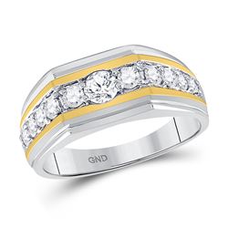 Mens Round Diamond Flat Band Ring 1 Cttw 10kt Two-tone Gold - REF-96K9Y