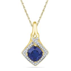 Womens Round Lab-Created Blue Sapphire Solitaire Pendant 1-5/8 Cttw 10kt Yellow Gold - REF-10K5Y