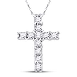 Womens Round Diamond Cross Pendant 1/10 Cttw 10kt White Gold - REF-4X5A