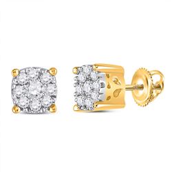 Womens Round Diamond Flower Cluster Earrings 1/4 Cttw 14kt Yellow Gold - REF-24Y5N