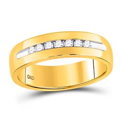 Mens Machine Set Round Diamond Wedding Channel Band Ring 1/4 Cttw 14kt Yellow Gold - REF-52N9F