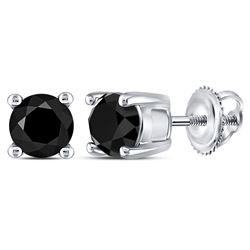 Womens Round Black Color Enhanced Diamond Solitaire Earrings 1 Cttw 10kt White Gold - REF-15F9W