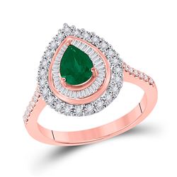 Womens Oval Emerald Diamond Teardrop Ring 7/8 Cttw 14kt Rose Gold - REF-52M9H