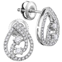 Womens Round Diamond Teardrop Earrings 1/4 Cttw 10kt White Gold - REF-19F9W