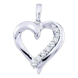 Womens Round Diamond Heart Pendant 1/4 Cttw 10kt White Gold - REF-17R5X