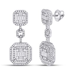 Womens Baguette Diamond Octagon Dangle Earrings 1-1/2 Cttw 14kt White Gold - REF-120H5R