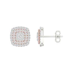 Womens Round Diamond Square Cluster Earrings 1 Cttw 14kt Two-tone Gold - REF-65F5W