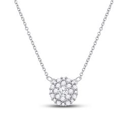 Womens Round Diamond Circle Cluster Necklace 1/2 Cttw 10kt White Gold - REF-27A9M