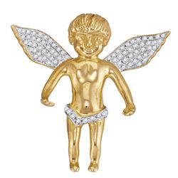 Mens Round Diamond Angel Wings Cherub Charm Pendant 1/2 Cttw 10kt Yellow Gold - REF-38W9K