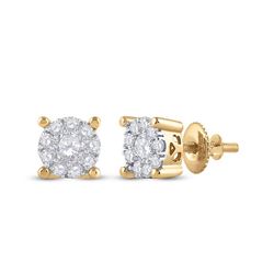 Womens Round Diamond Cluster Earrings 1/2 Cttw 14kt Yellow Gold - REF-38N9F