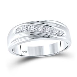 Mens Round Diamond Wedding Single Row Band Ring 1/4 Cttw 10kt White Gold - REF-22F5W