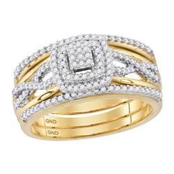 Round Diamond Bridal Wedding Ring Band Set 3/8 Cttw 10kt Yellow Gold - REF-38K9Y