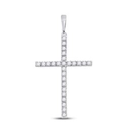 Womens Round Diamond Cross Pendant 1/4 Cttw 10kt White Gold - REF-13N5F