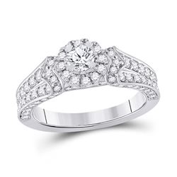 Round Diamond Halo Bridal Wedding Engagement Ring 1-1/5 Cttw 14kt White Gold - REF-115Y9N