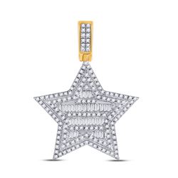 Mens Baguette Diamond Star Charm Pendant 3/4 Cttw 10kt Yellow Gold - REF-37H9R