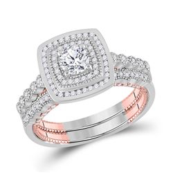 Round Diamond Bridal Wedding Ring Band Set 1 Cttw 14kt Two-tone Gold - REF-146X9A