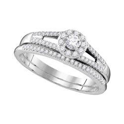 Round Diamond Bridal Wedding Ring Band Set 1/3 Cttw 10kt White Gold - REF-38H9R