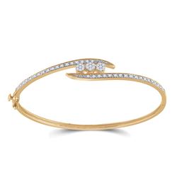 Womens Round Diamond Cluster Bangle Bracelet 1/2 Cttw 14kt Yellow Gold - REF-71M9H