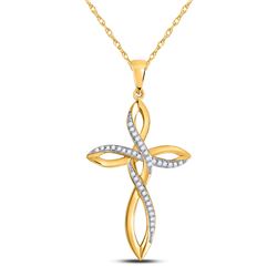 Womens Round Diamond Cross Pendant 1/10 Cttw 10kt Yellow Gold - REF-9R5X
