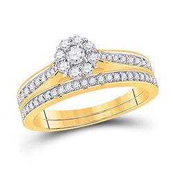 Round Diamond Bridal Wedding Ring Band Set 1/2 Cttw 10kt Yellow Gold - REF-38K9Y