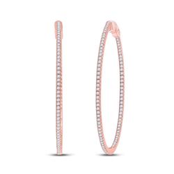 Womens Round Diamond Hoop Earrings 1-3/4 Cttw 14kt Rose Gold - REF-164X5A