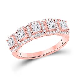 Womens Princess Diamond 5-Stone Anniversary Ring 1 Cttw 14kt Rose Gold - REF-85R9X