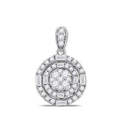 Womens Round Diamond Circle Cluster Pendant 3/8 Cttw 14kt White Gold - REF-38Y9N