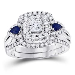 Princess Diamond Bridal Wedding Ring Band Set 7/8 Cttw 14kt White Gold - REF-104H9R