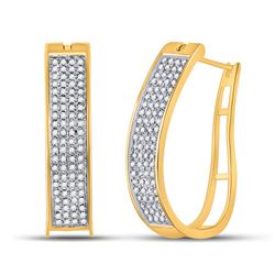 Womens Round Prong-set Diamond Four Row Hoop Earrings 1/2 Cttw 10kt Yellow Gold - REF-28F5W