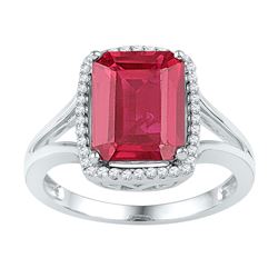 Womens Emerald Lab-Created Ruby Solitaire Diamond Ring 4-5/8 Cttw 10kt White Gold - REF-25F5W